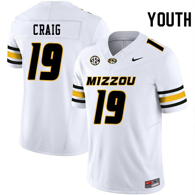 Youth #19 Blake Craig Missouri Tigers College Football Jerseys Stitched-White